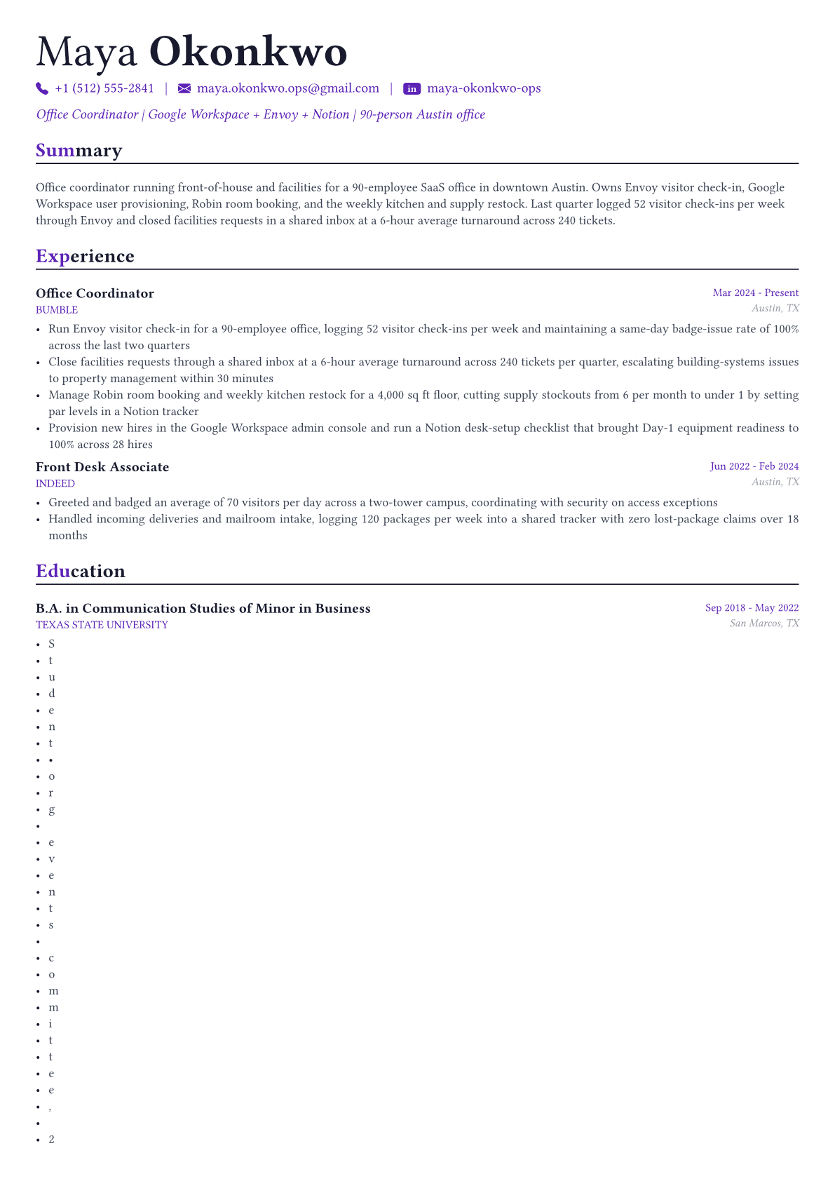 Office Manager resume example