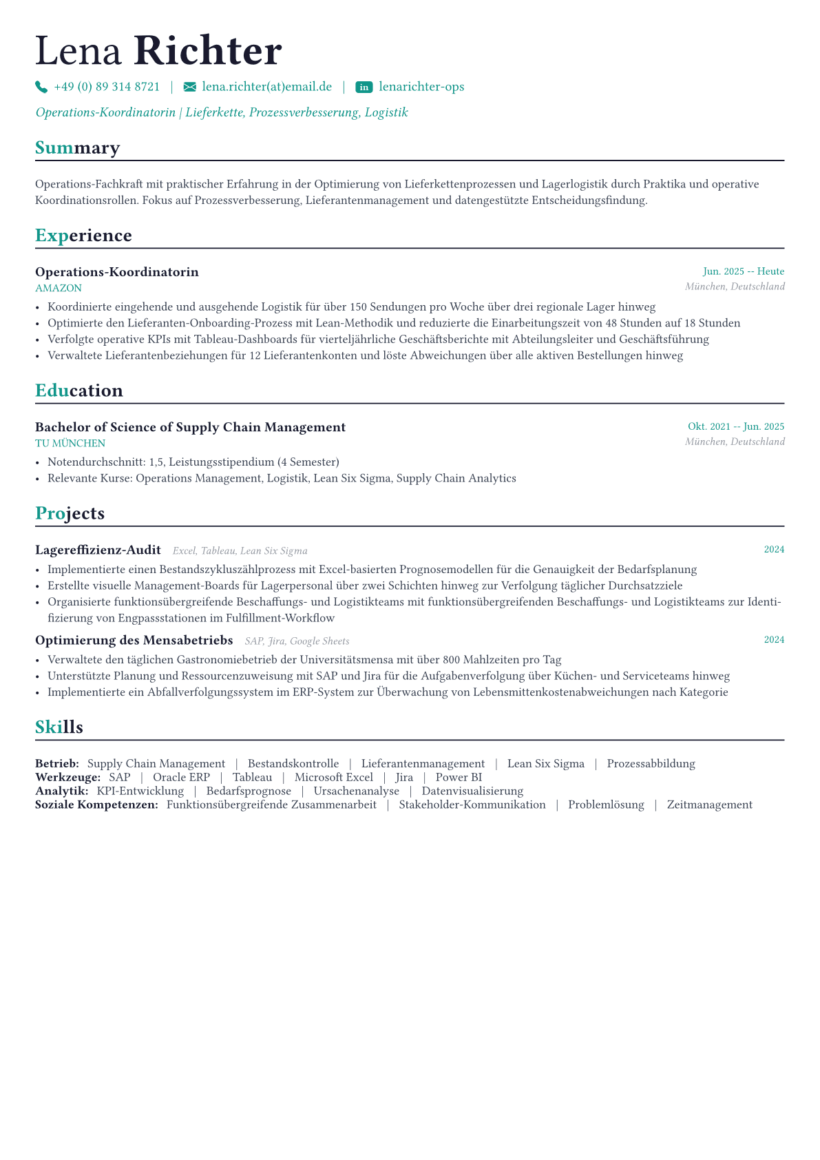 Operations Manager Lebenslauf-Beispiel