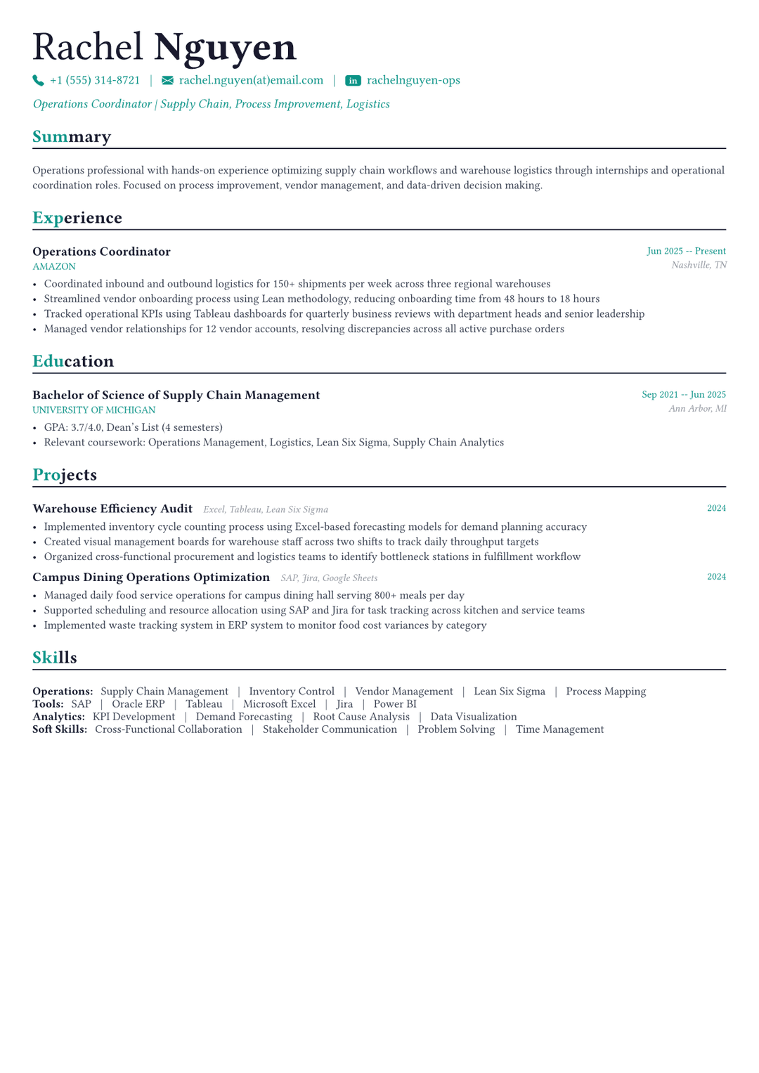 Operations Manager resume example
