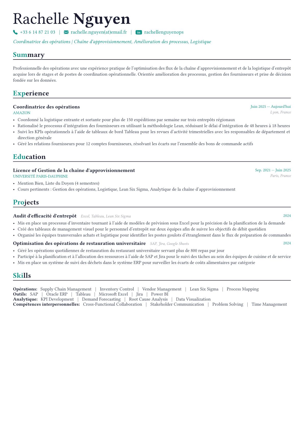 Operations Manager exemple de CV