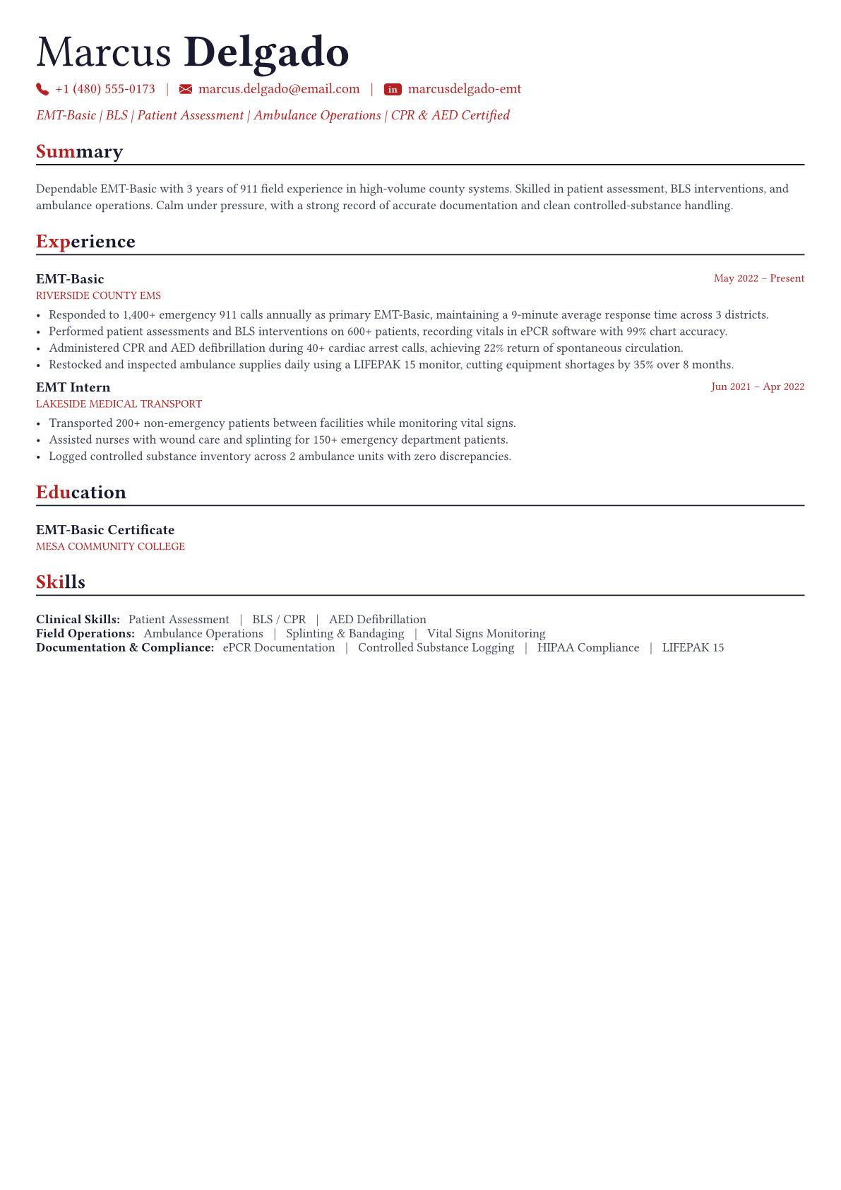 Paramedic resume example