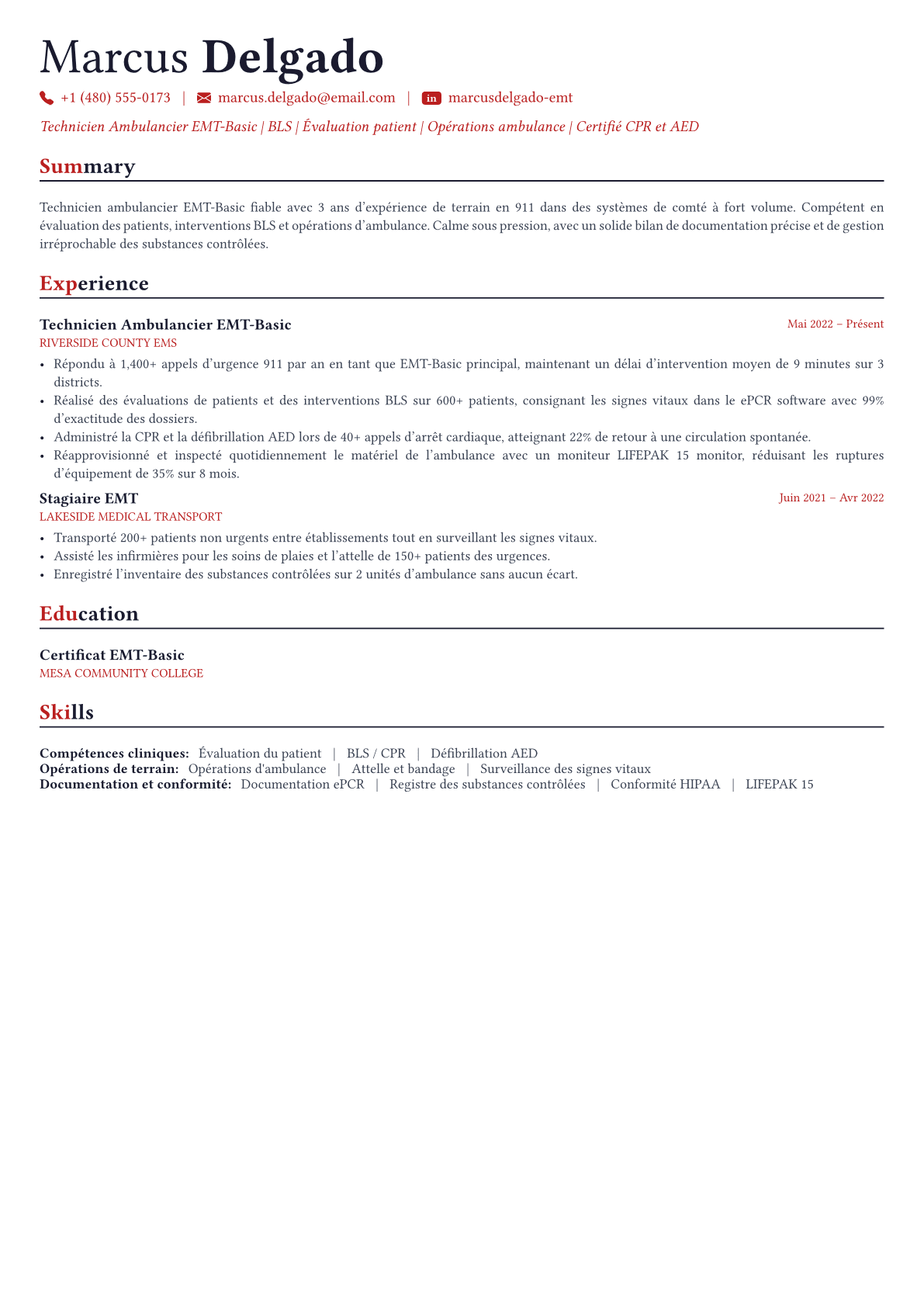 Paramedic exemple de CV