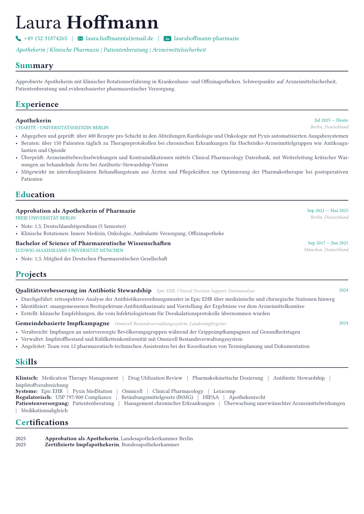 Pharmacist Lebenslauf-Beispiel
