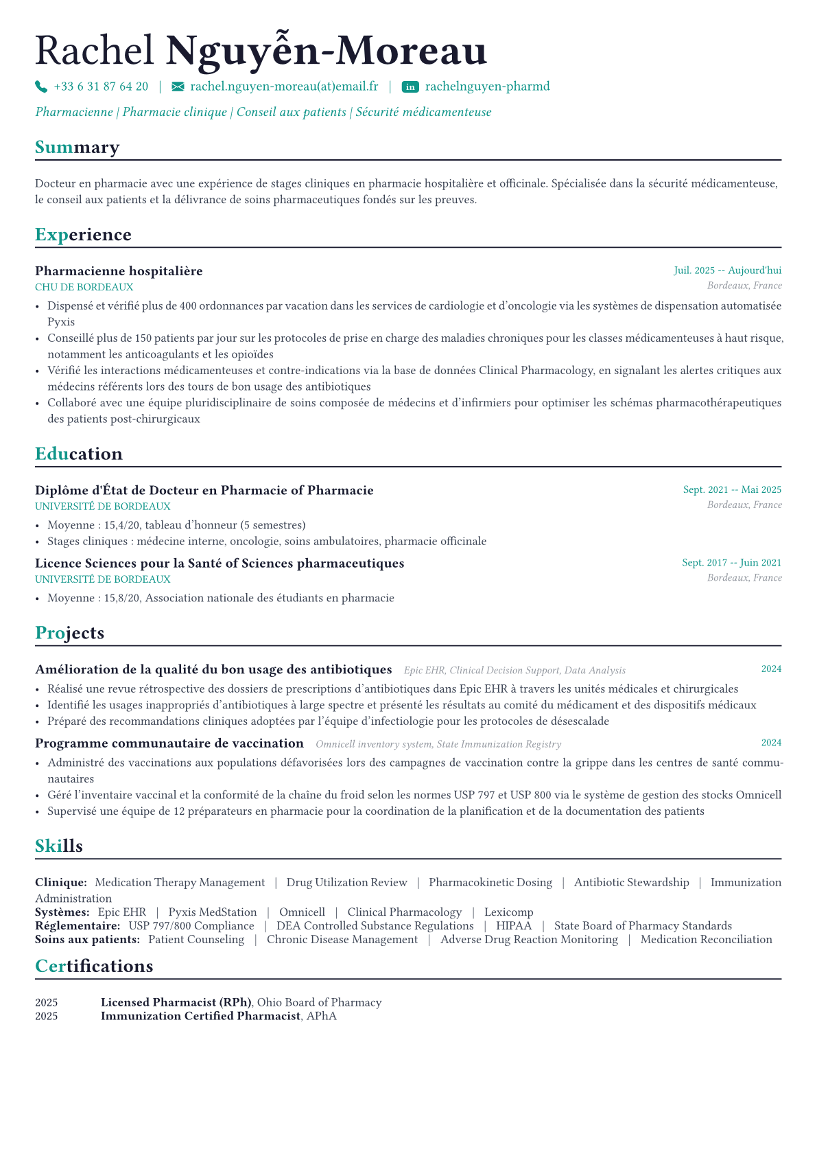 Pharmacist exemple de CV