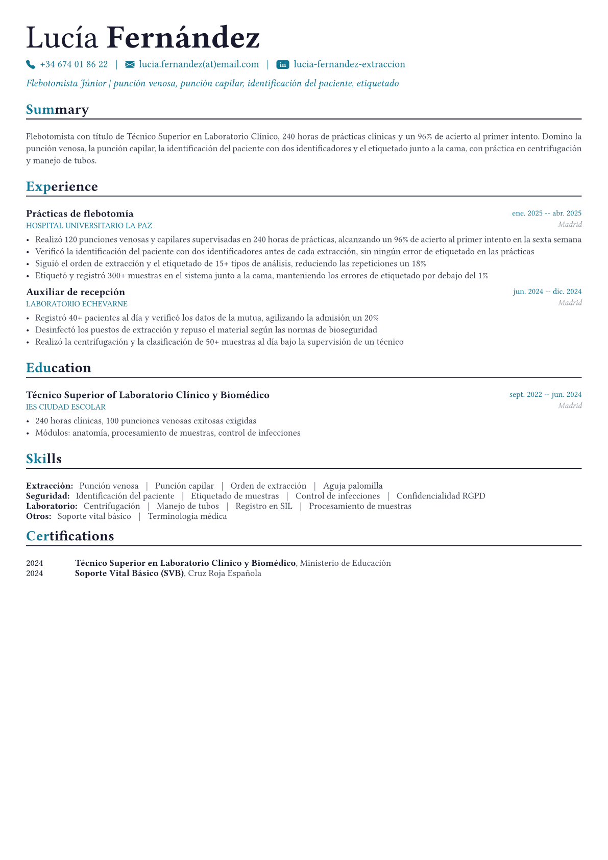 Flebotomista ejemplo de CV