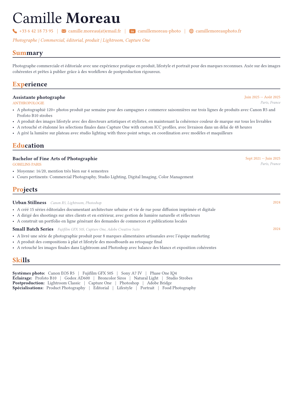 Photographer exemple de CV