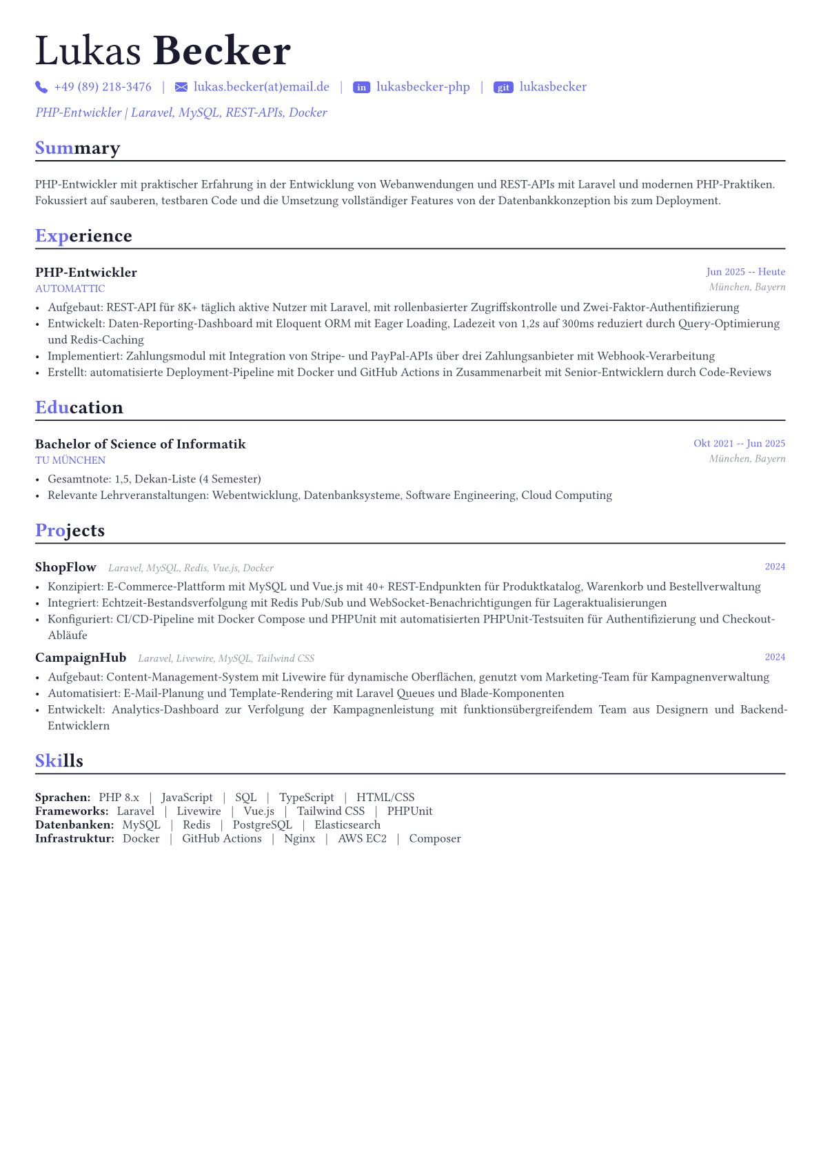 PHP Developer Lebenslauf-Beispiel