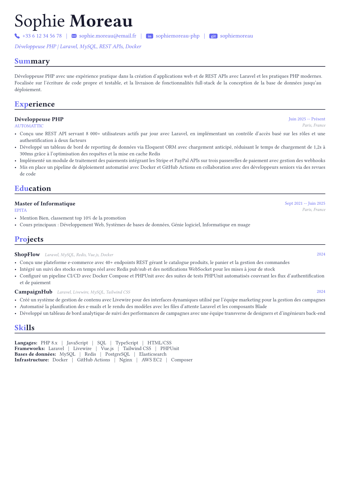 PHP Developer exemple de CV
