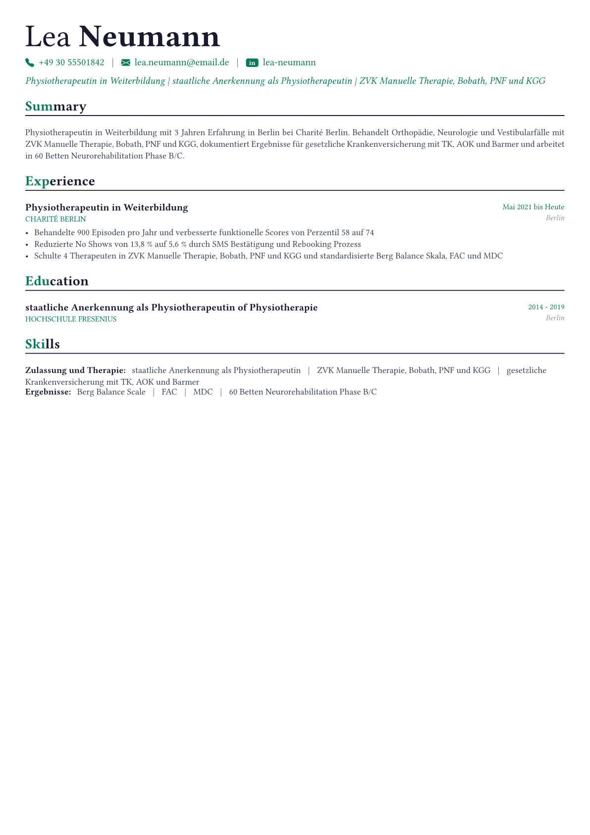 Physical Therapist Lebenslauf-Beispiel