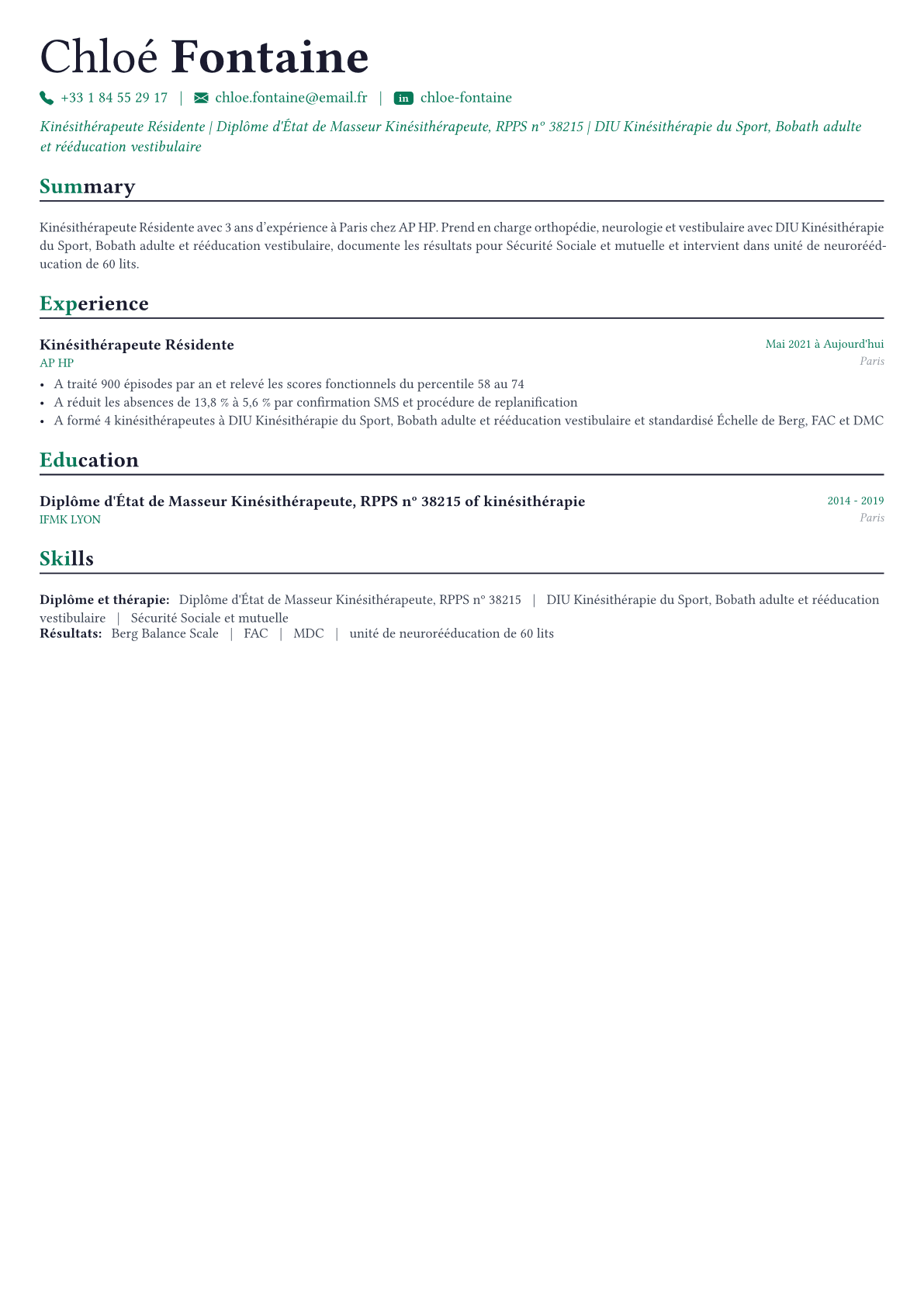Physical Therapist exemple de CV