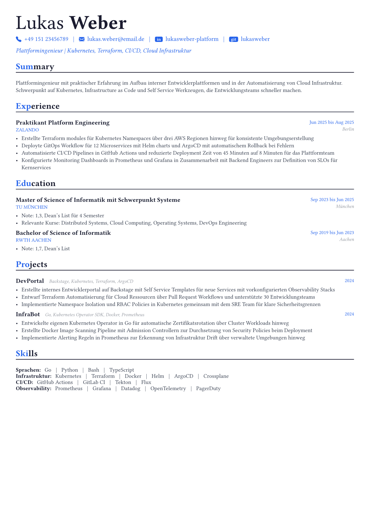 Platform Engineer Lebenslauf-Beispiel