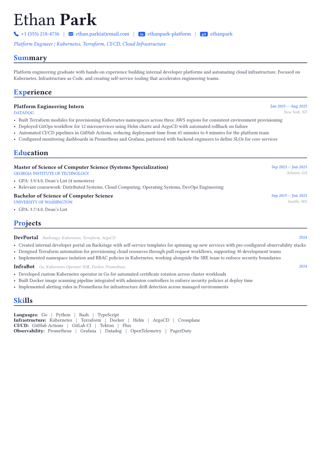 Platform Engineer resume example