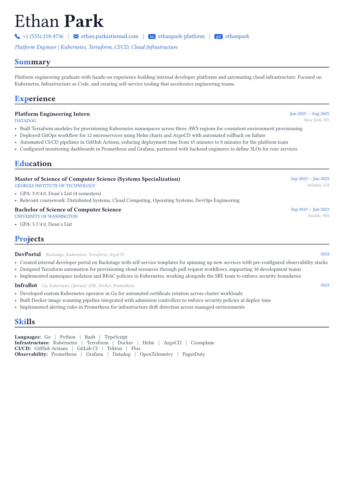 Platform Engineer resume example