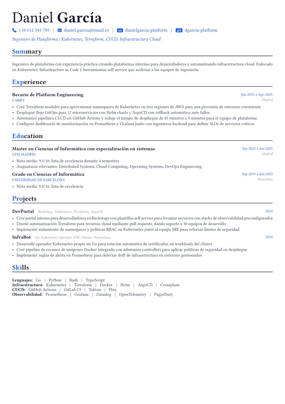 Platform Engineer ejemplo de CV