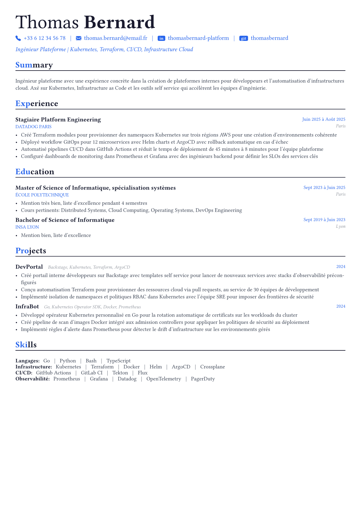 Platform Engineer exemple de CV