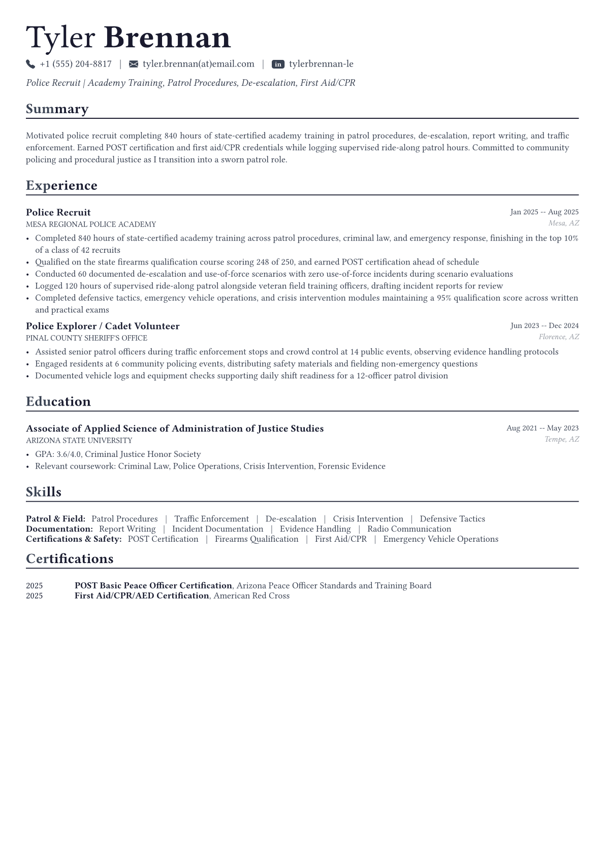 Police Officer resume example