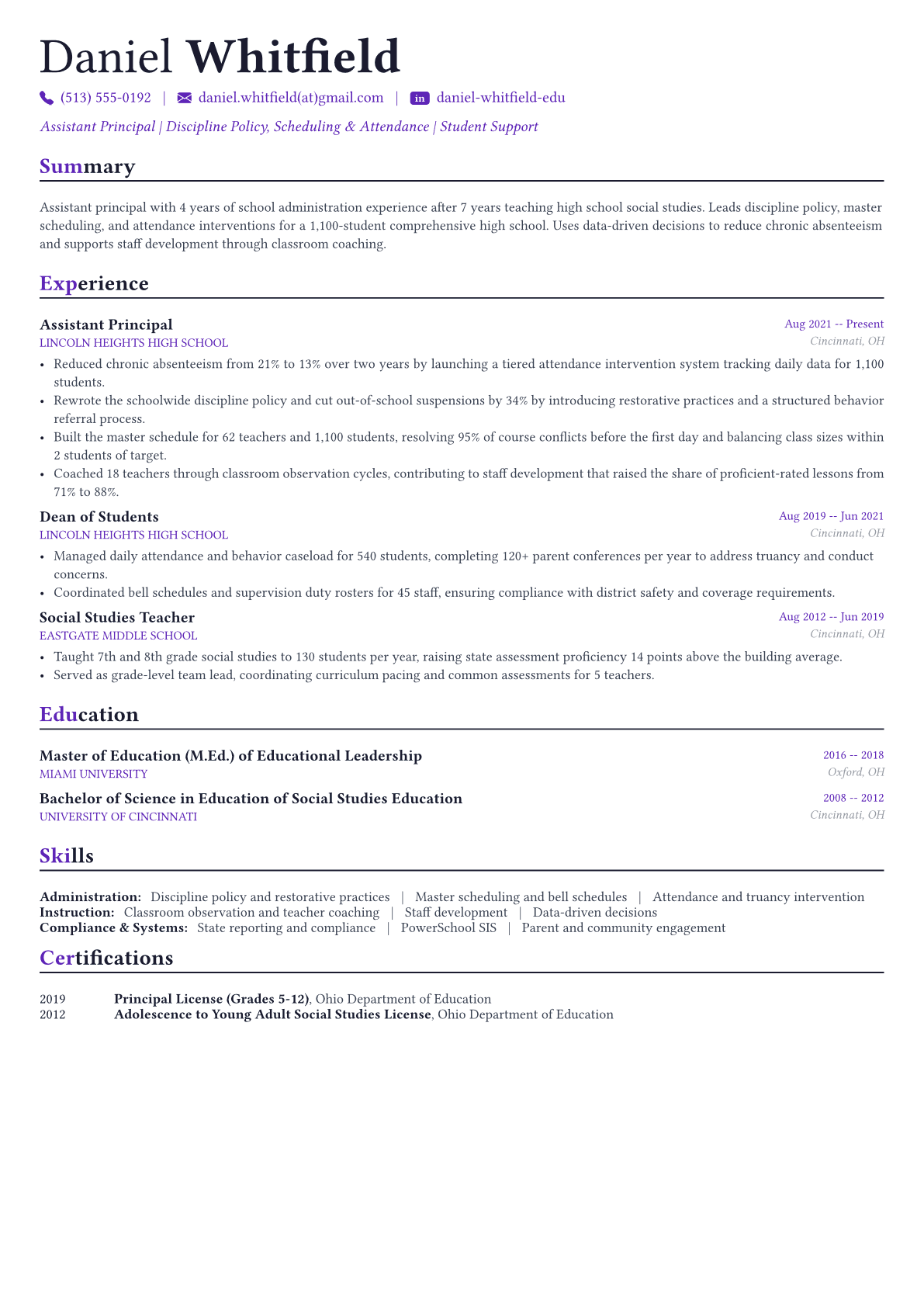 Principal resume example
