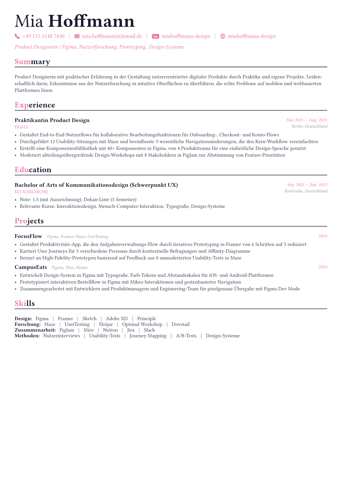 Product Designer Lebenslauf-Beispiel