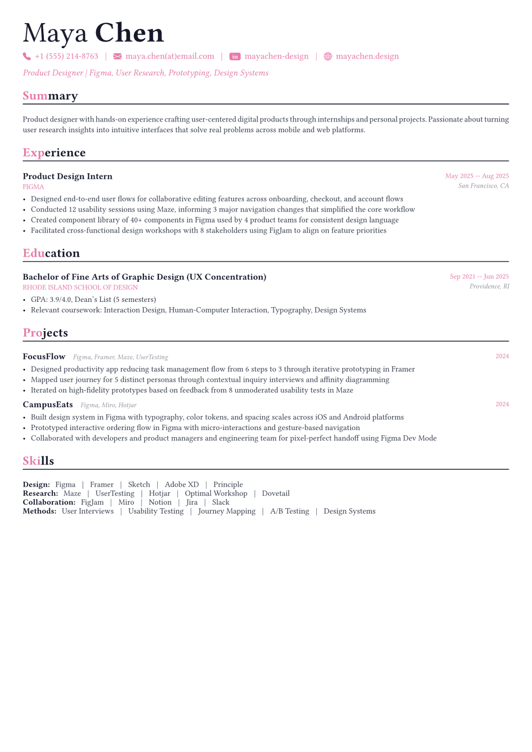 Product Designer resume example