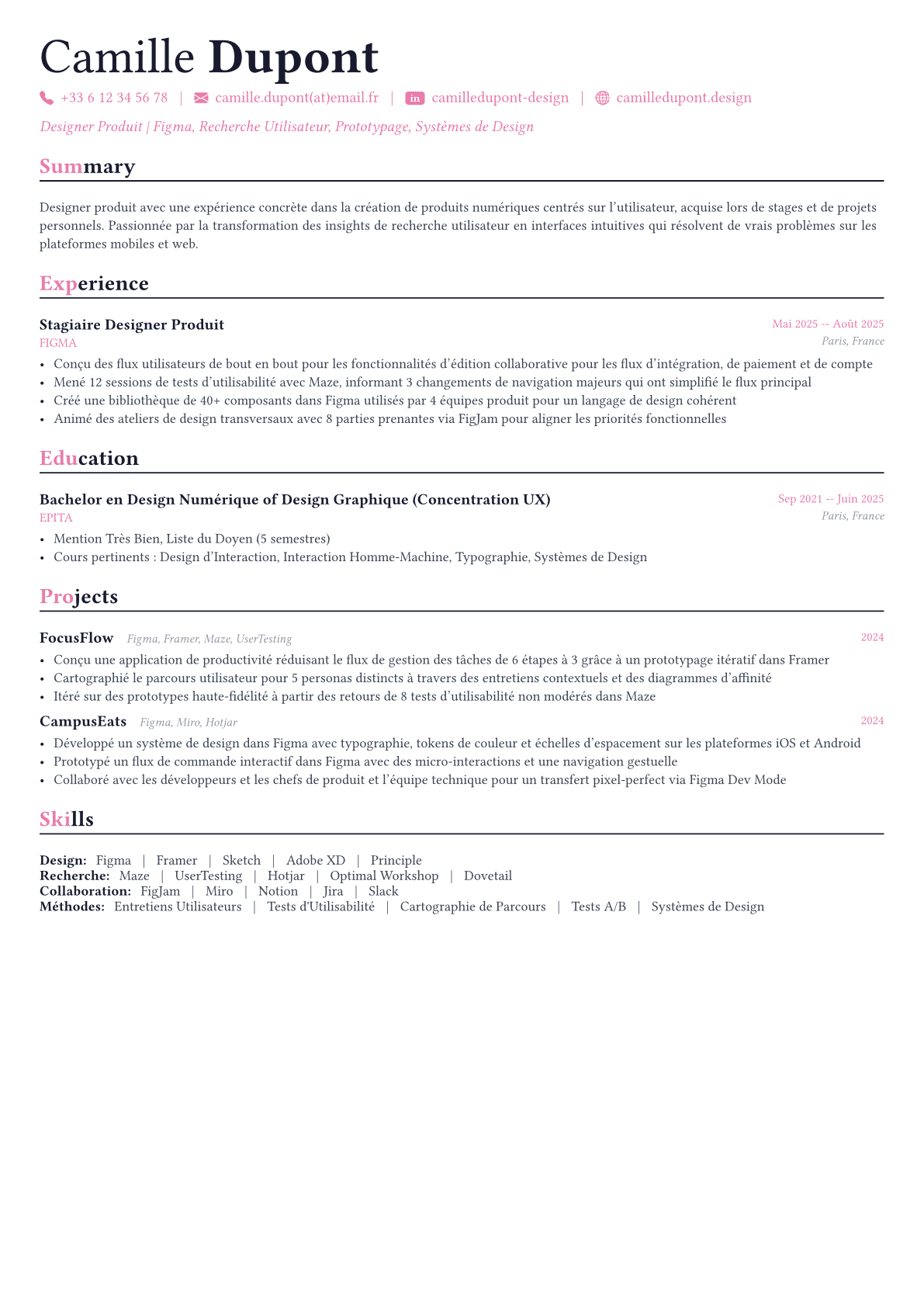 Product Designer exemple de CV