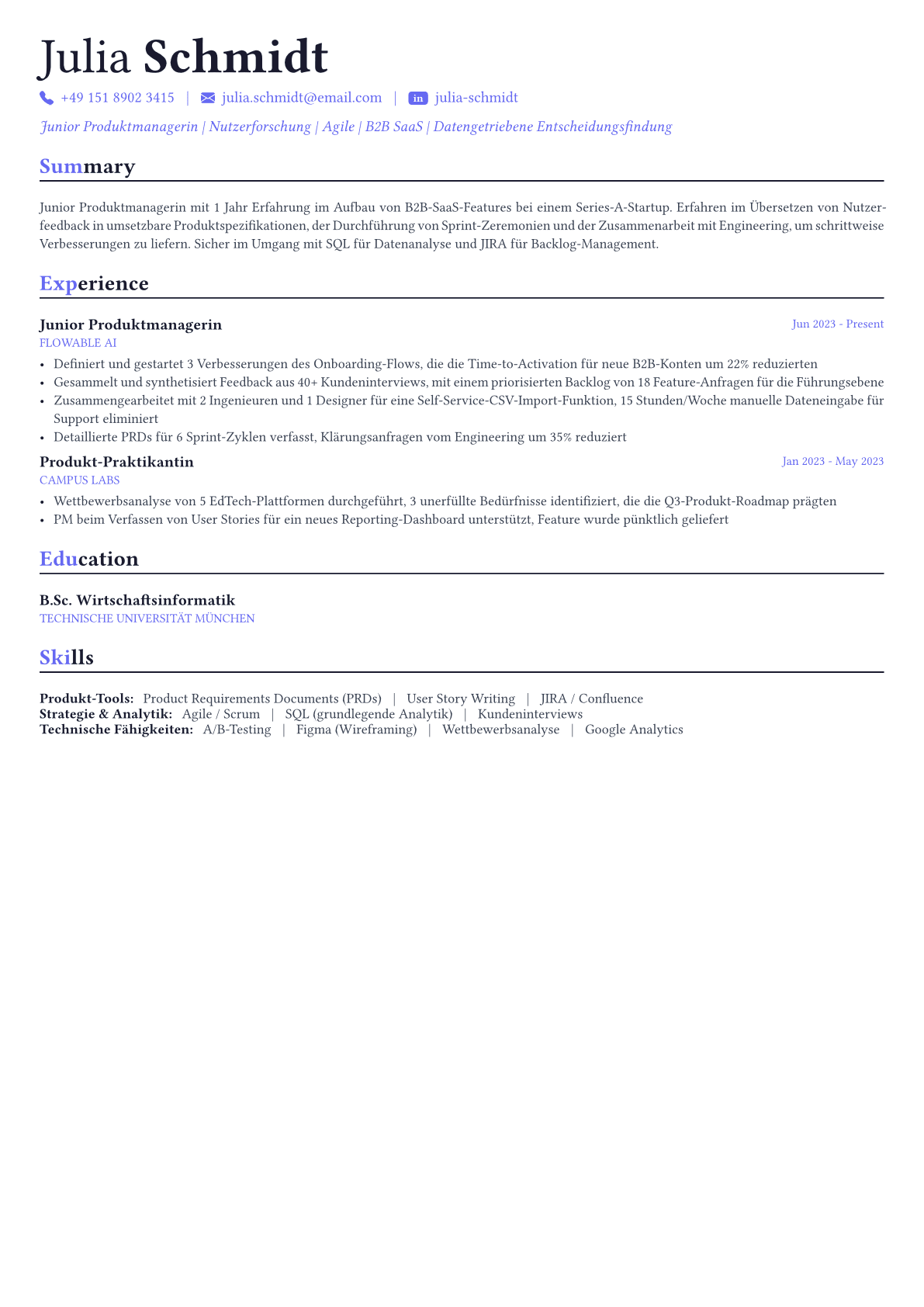 Product Manager Lebenslauf-Beispiel