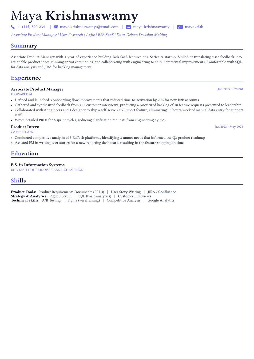 Product Manager resume example