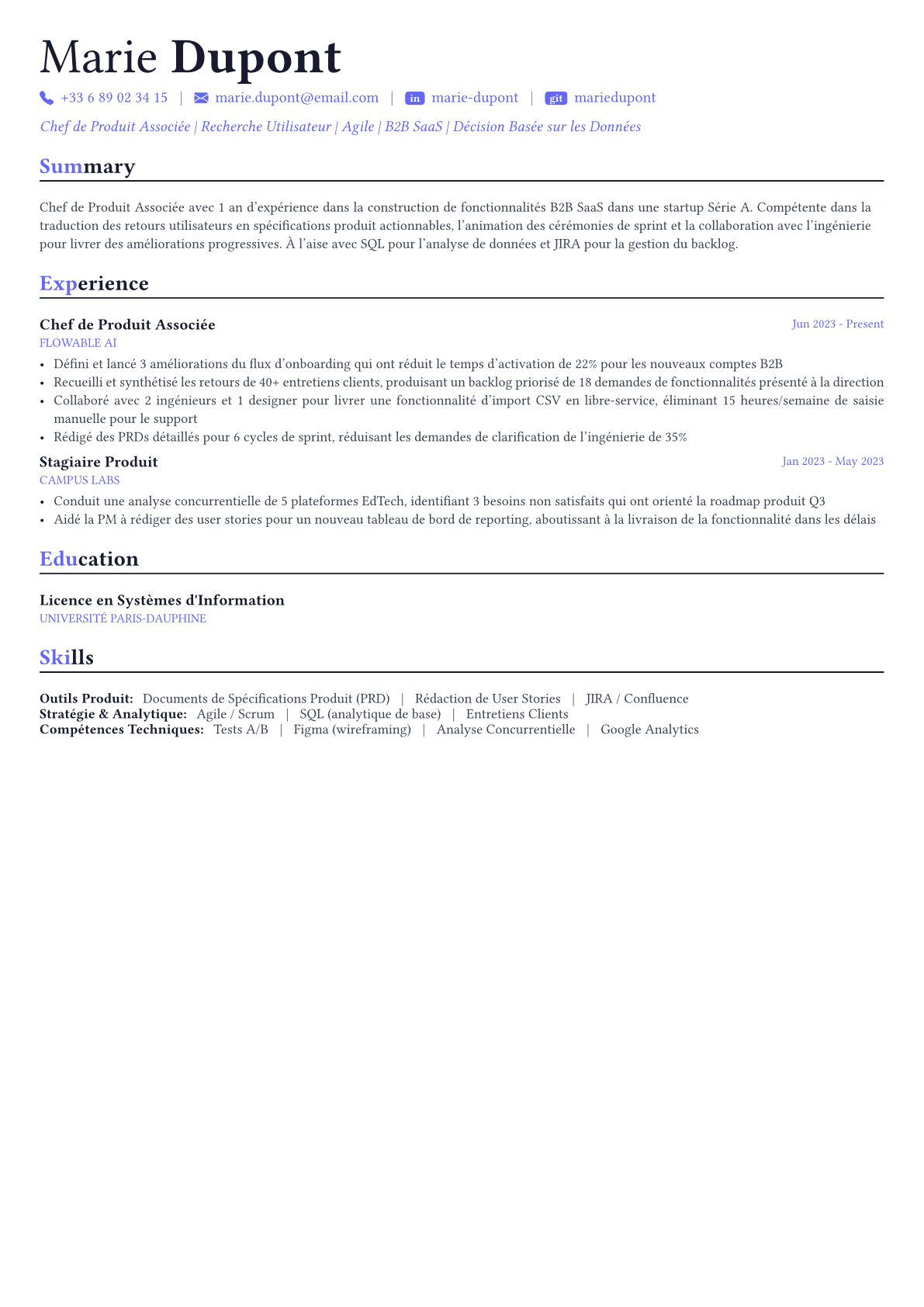 Product Manager exemple de CV