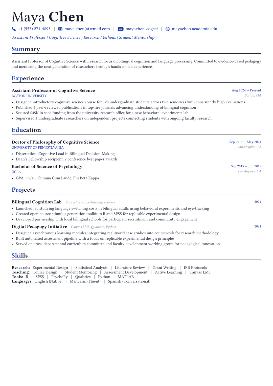 Professor resume example