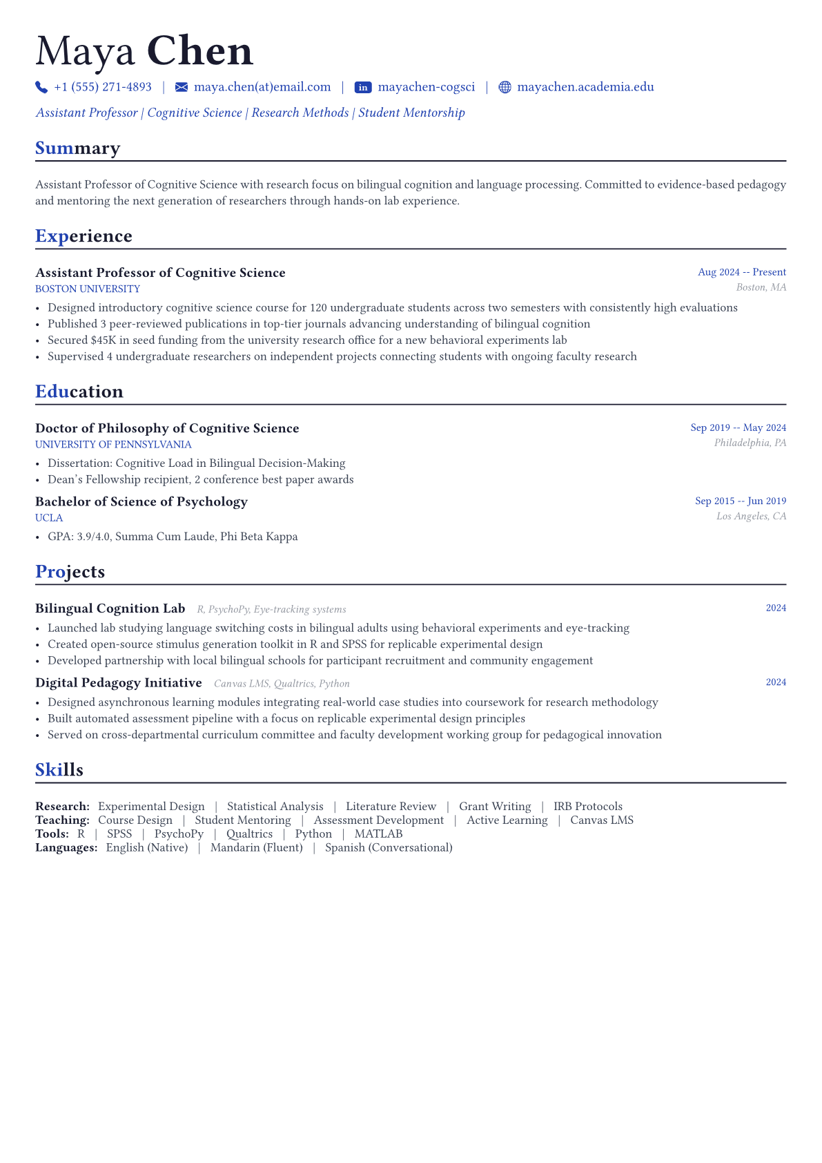 Professor resume example