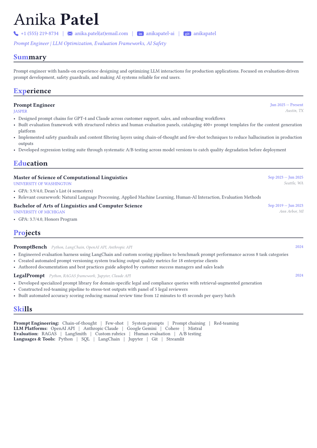 Prompt Engineer resume example