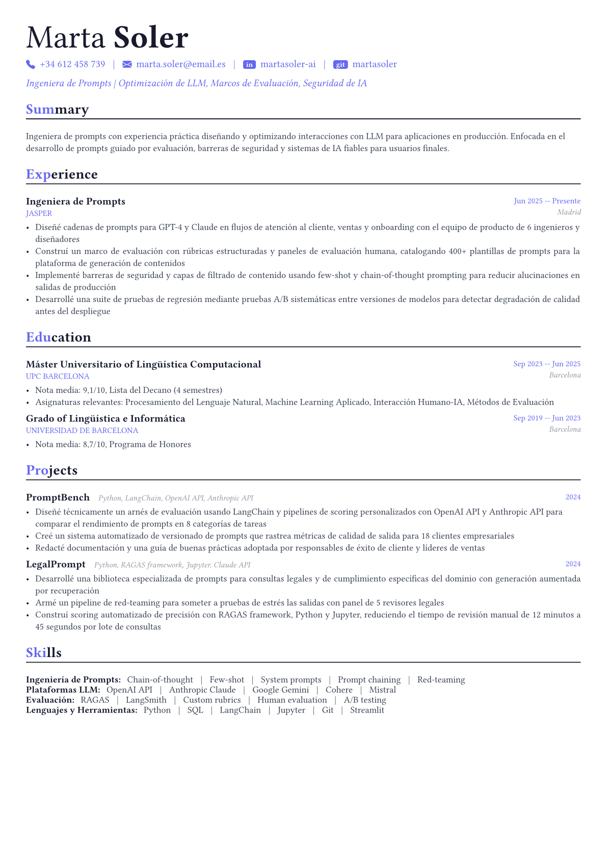 Prompt Engineer ejemplo de CV