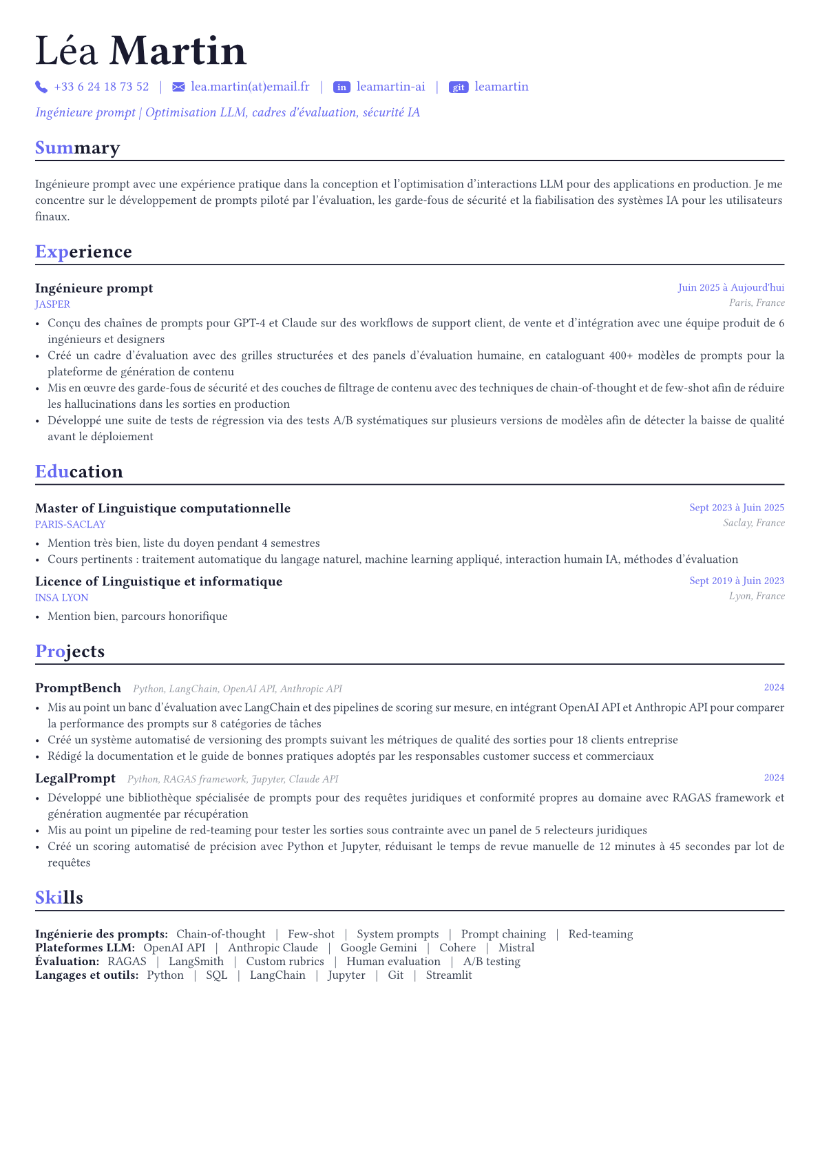 Prompt Engineer exemple de CV