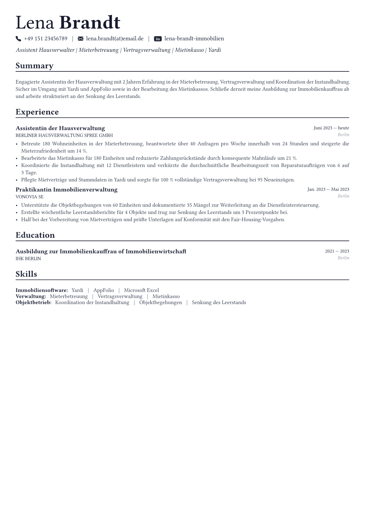 Hausverwalter Lebenslauf-Beispiel