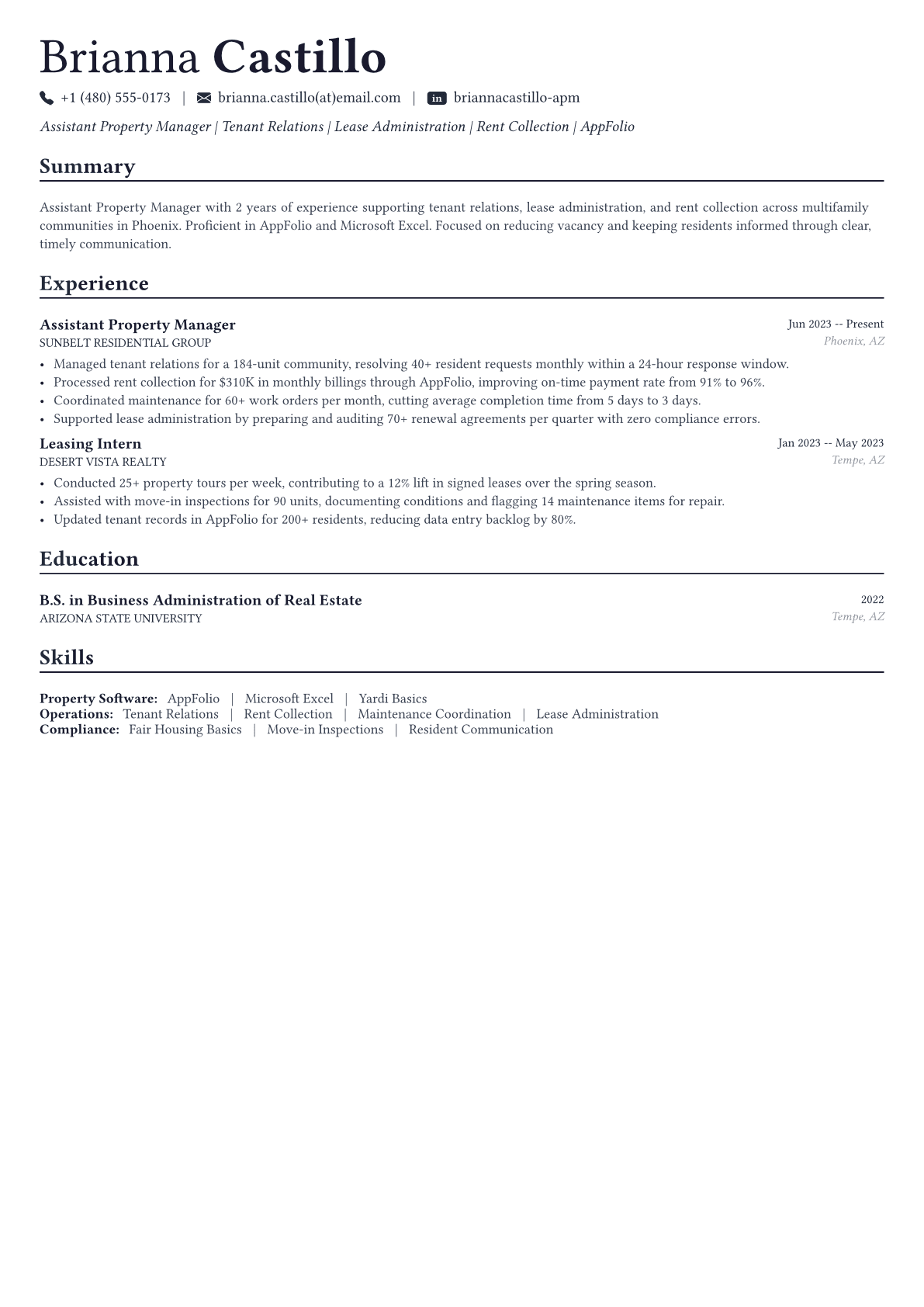 Property Manager resume example