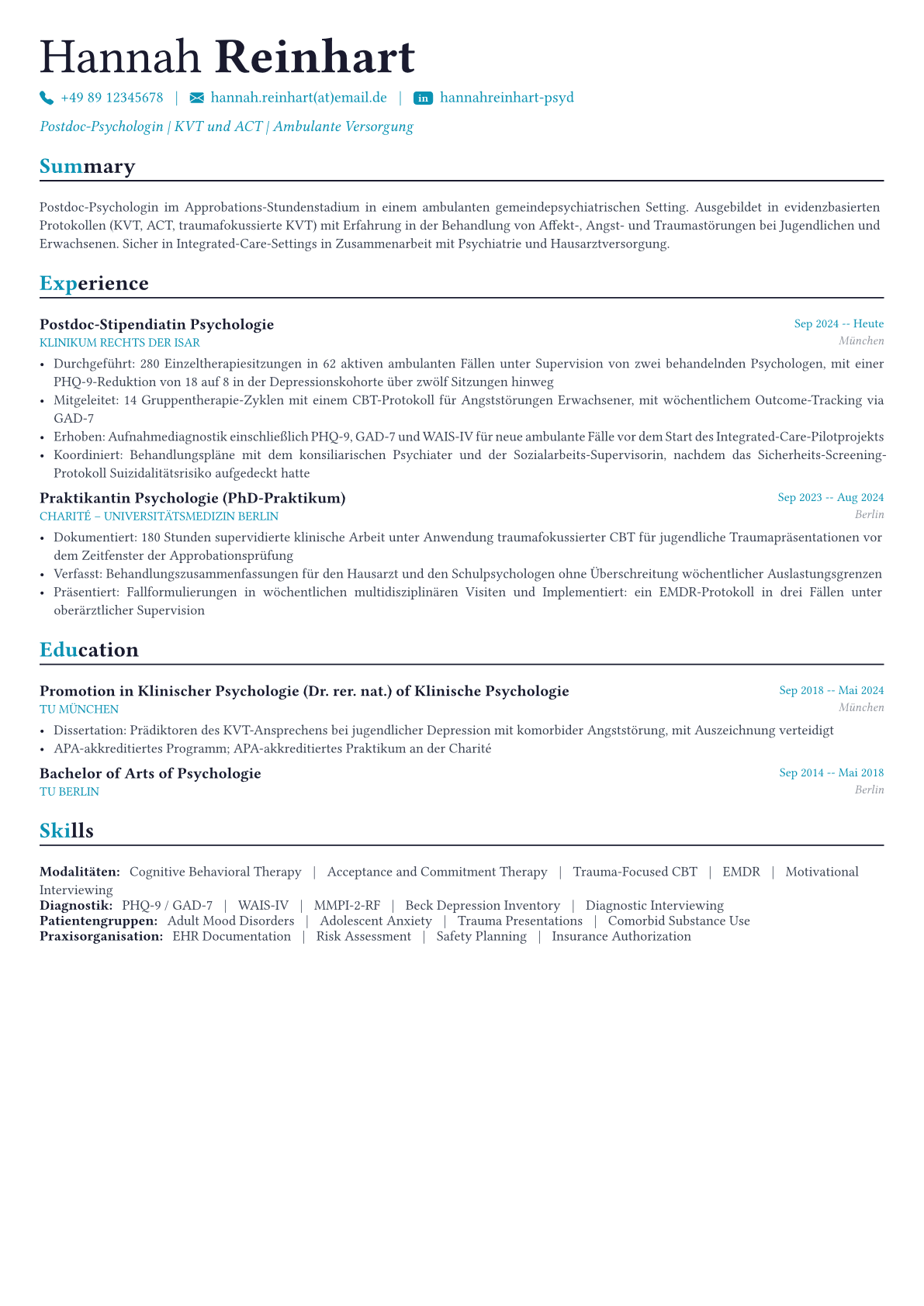 Psychologist Lebenslauf-Beispiel