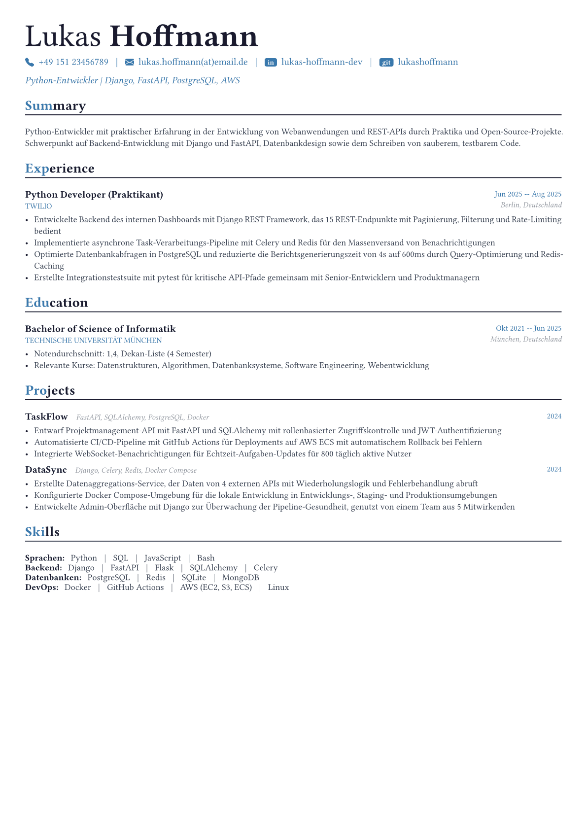 Python Developer Lebenslauf-Beispiel