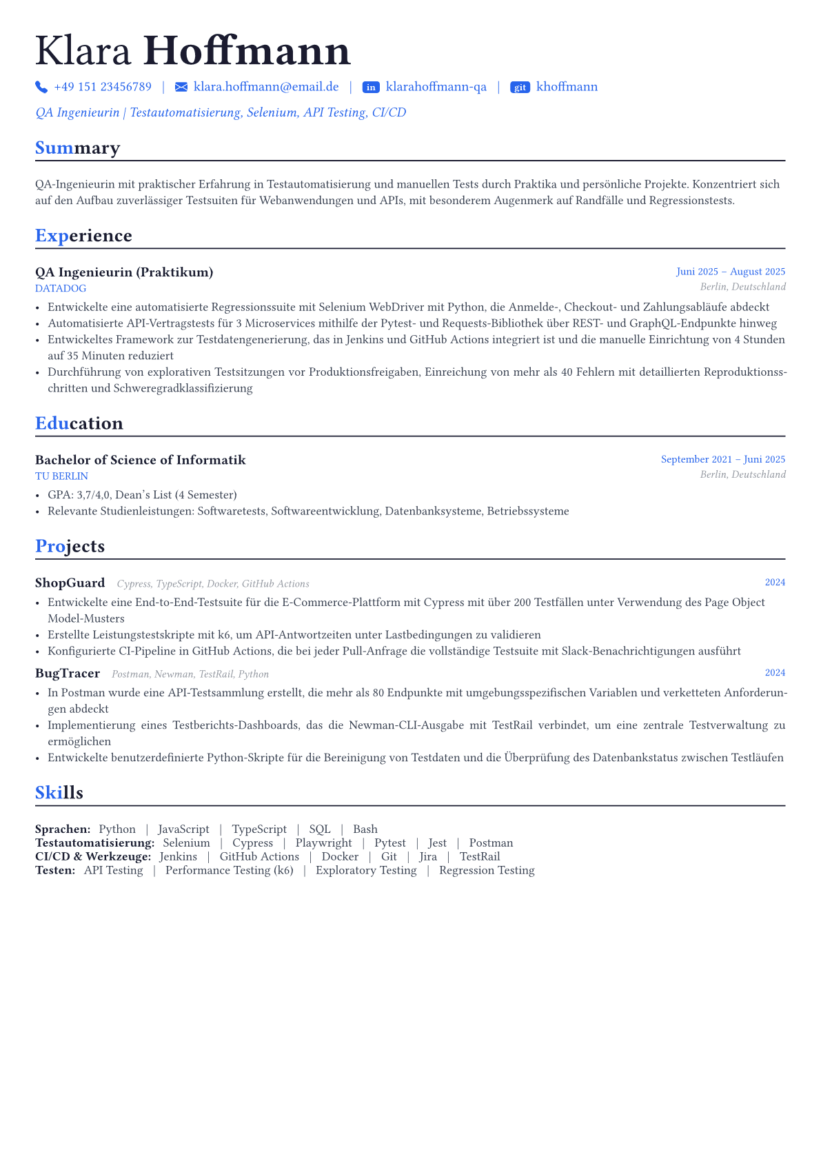 QA Engineer Lebenslauf-Beispiel