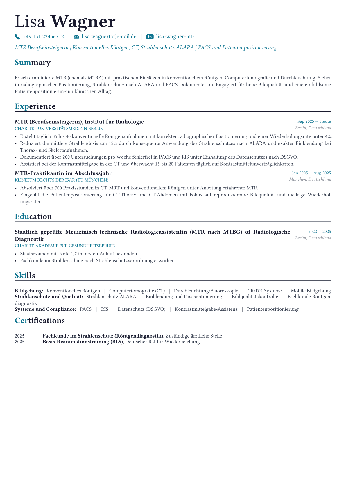 Radiologic Technologist Lebenslauf-Beispiel