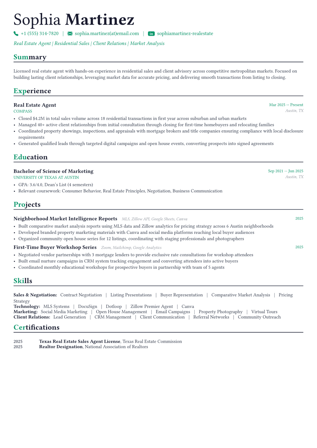 Real Estate Agent resume example