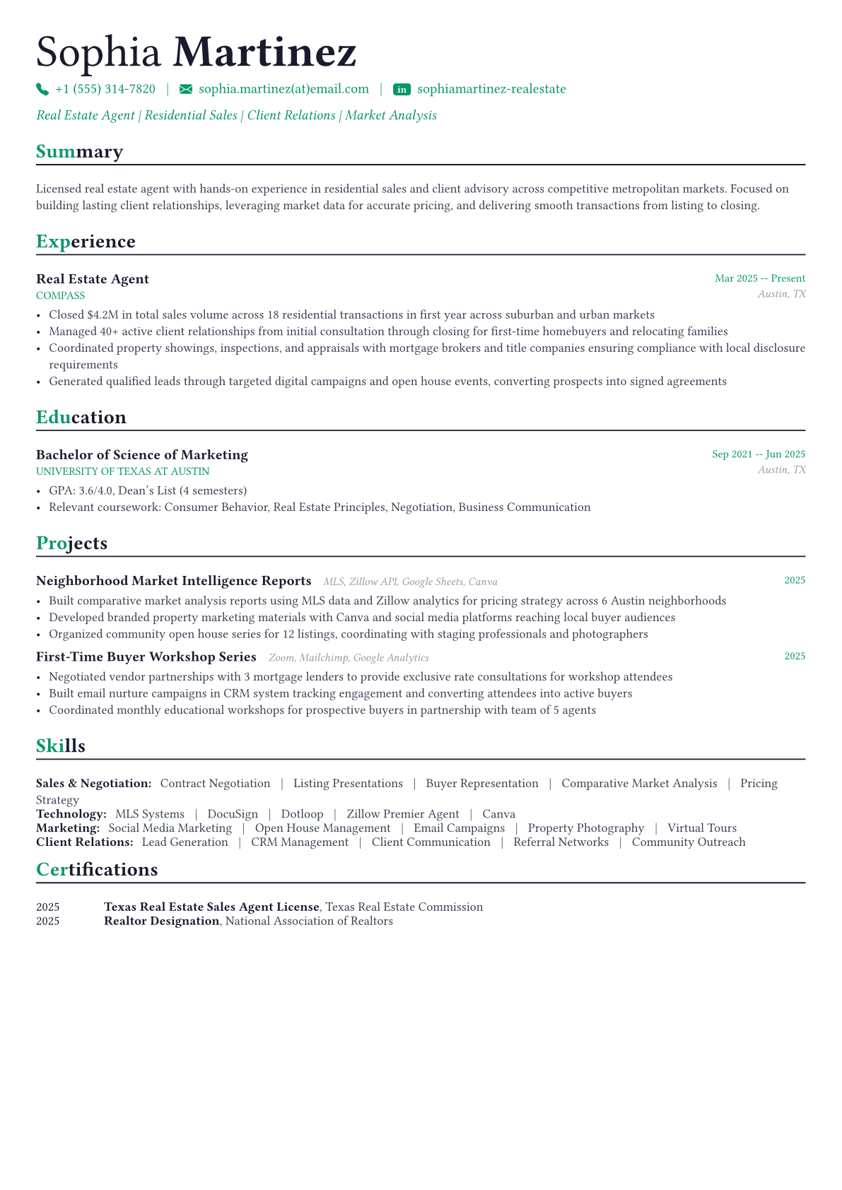 Real Estate Agent resume example