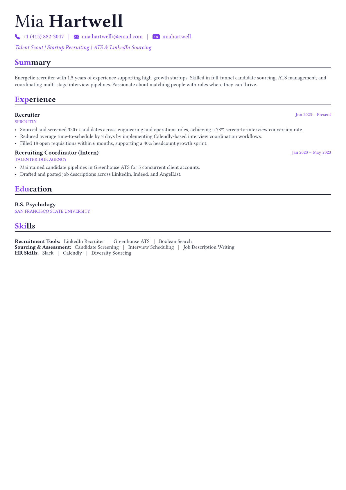 Recruiter Lebenslauf-Beispiel