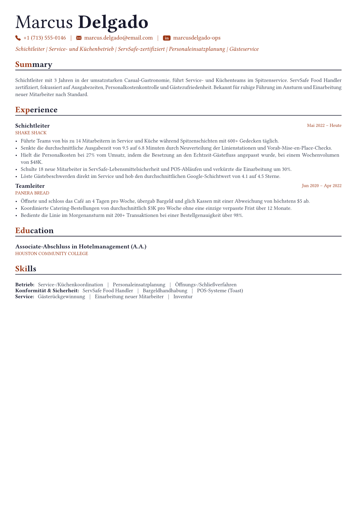 Restaurant Manager Lebenslauf-Beispiel