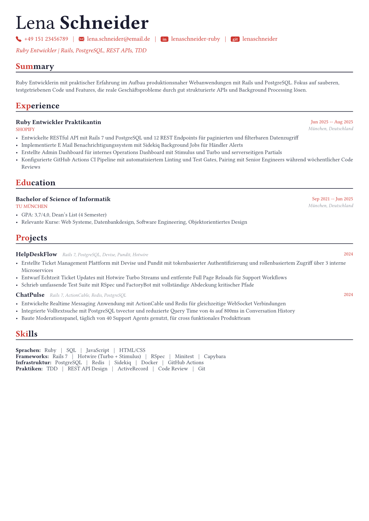 Ruby Developer Lebenslauf-Beispiel