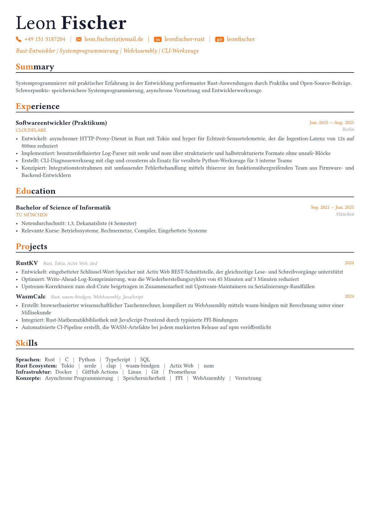 Rust Developer Lebenslauf-Beispiel