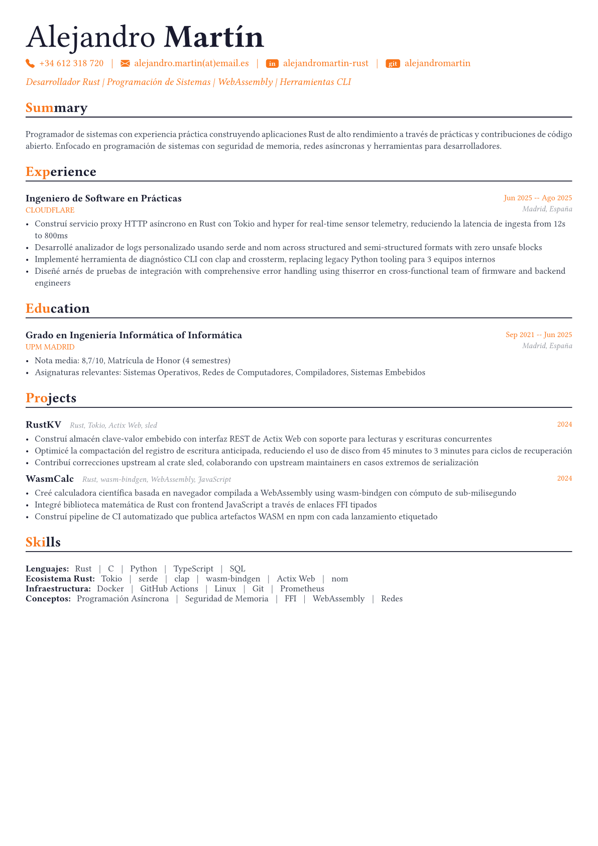 Rust Developer ejemplo de CV