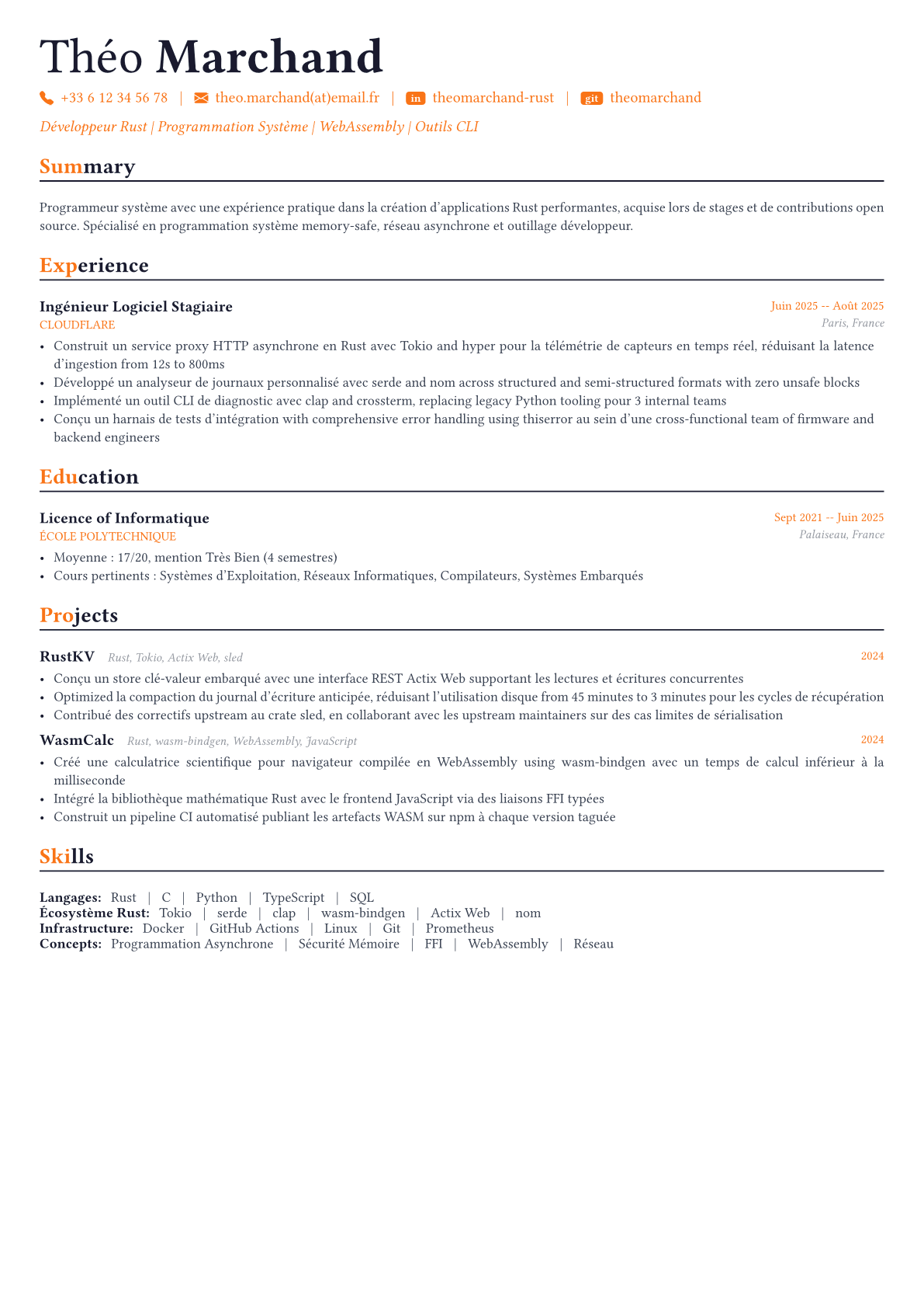 Rust Developer exemple de CV