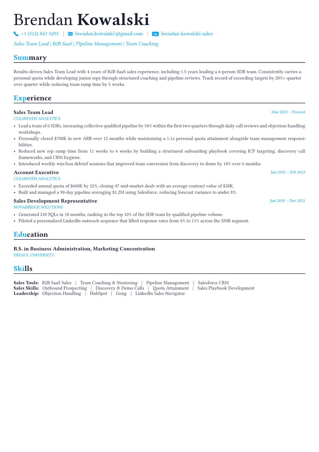 Sales Manager resume example