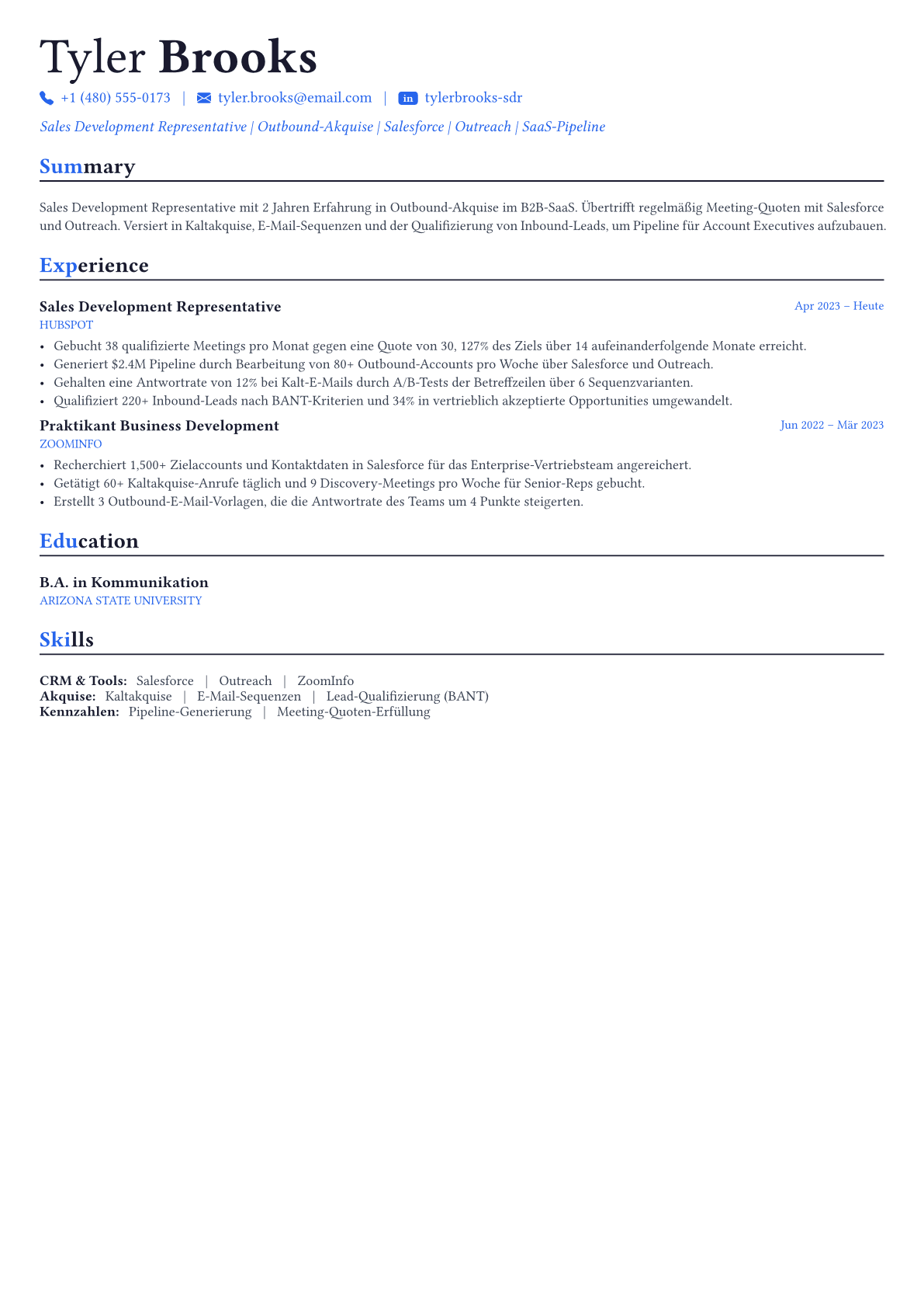 Sales Representative Lebenslauf-Beispiel