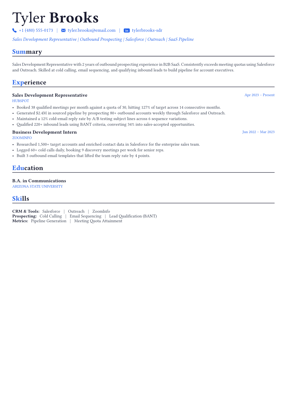 Sales Representative resume example