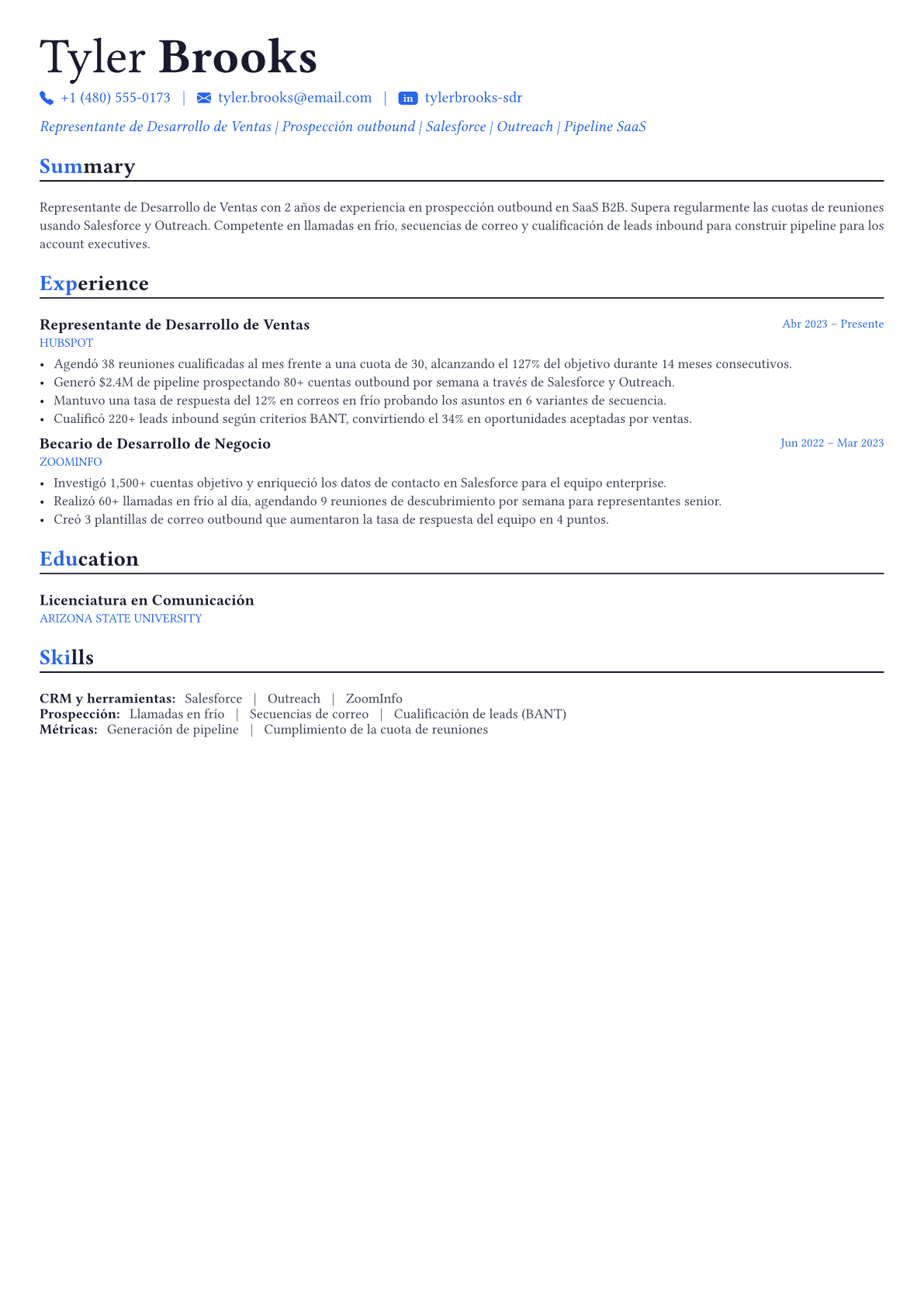 Sales Representative ejemplo de CV